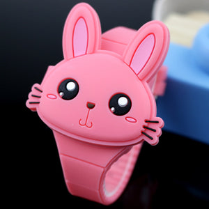 Lovely Rabbit Cartoon Children Watches Flip Cover Rubber Electronic Kids Watch for Boy Student Girls Clock Reloj Infantil Saati