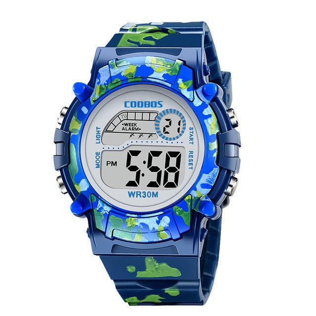 Navy Blue Camouflage Kids Watches LED Colorful Flash Digital Waterproof Clock For Boys Girls Date Week Creative Children's Watch