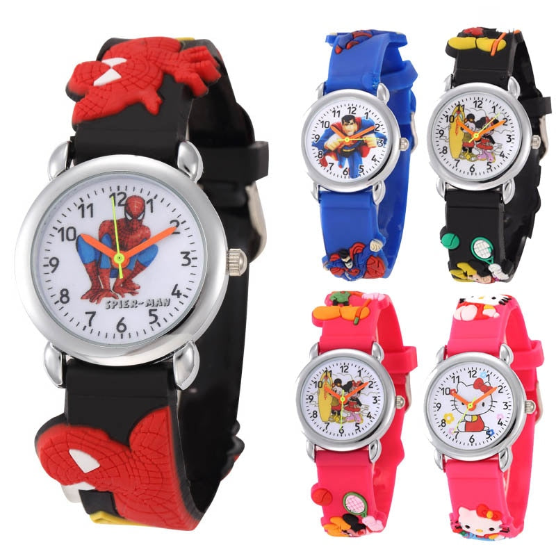 Cartoon Children Watch Kids Gift Superman Spiderman Pink Kitten Football Wristwatch Boys Girls Quartz Wristwatch Clock relogio