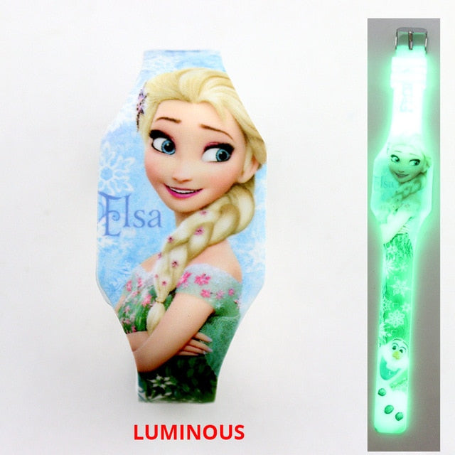 NEW Luminous Princess Elsa Children Watches Kids Spiderman Avengers Cartoon Pattern LED Girls Watch Reloj Infantil Wristwatches