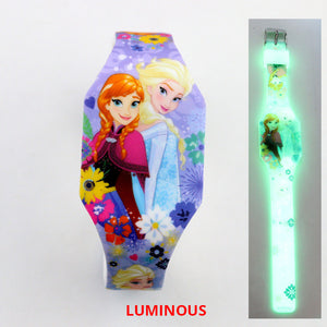 NEW Luminous Princess Elsa Children Watches Kids Spiderman Avengers Cartoon Pattern LED Girls Watch Reloj Infantil Wristwatches