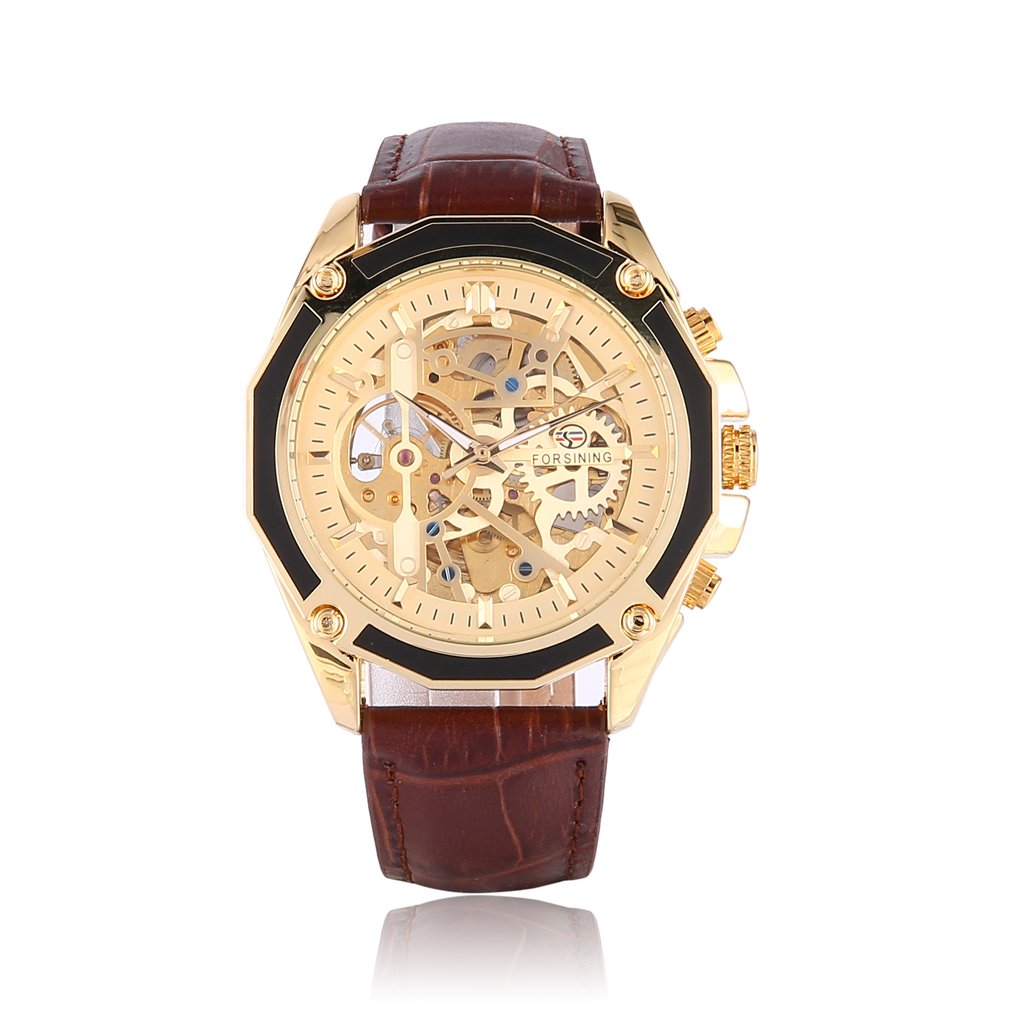 Life Waterproof Fully Automatic Mechanical Men's Watch Fashion Exquisite Hollow Out Watch Dial Embossed Patterns Watchband