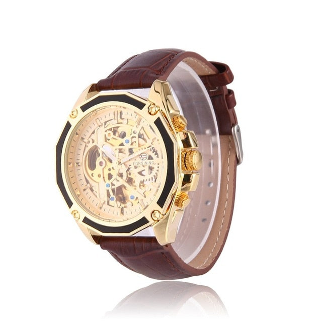 Life Waterproof Fully Automatic Mechanical Men's Watch Fashion Exquisite Hollow Out Watch Dial Embossed Patterns Watchband