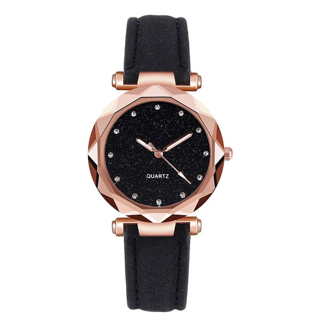 Casual Ladies Fashion Korean Leather Rhinestone Rose Gold Quartz Watch Female Belt Watch High Quality Simple Dress Gfit часы