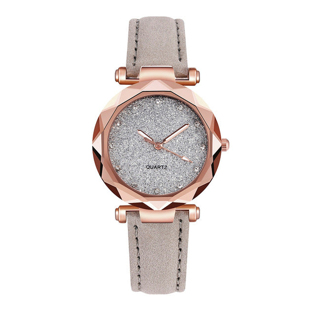 Casual Ladies Fashion Korean Leather Rhinestone Rose Gold Quartz Watch Female Belt Watch High Quality Simple Dress Gfit часы