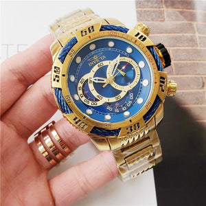 Creative Golden Men Quartz Wristwatches 3D Dial Design Full Steel Calendar Waterproof Big Watches Top Brand Luxury Clock 674