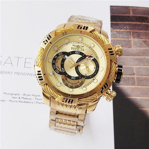 Creative Golden Men Quartz Wristwatches 3D Dial Design Full Steel Calendar Waterproof Big Watches Top Brand Luxury Clock 674